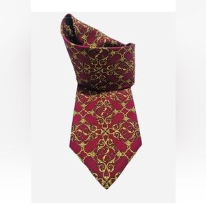 VTG Christian Dior 100% Silk Tie Monsieur Red Scroll Gold Hand Made France